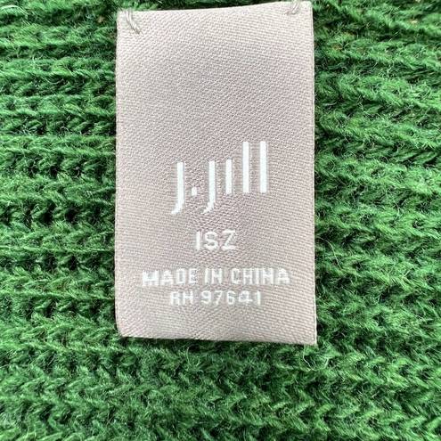 J.Jill  Womens One Size Poncho Sweater Green Front Pockets Tunic Length Rib Knit