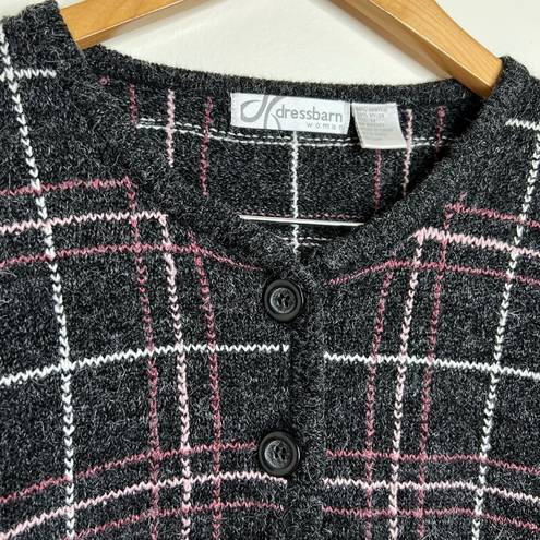 Dress Barn  Woman Button Front Cardigan Sweater Grid Pattern Fuzzy Soft Size 1X