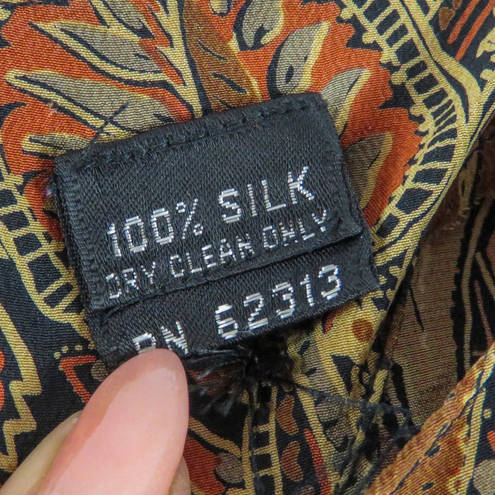 Oleg Cassini  Silk Paisley Vintage Brown & Orange Retro Long Sleeve Blouse Small