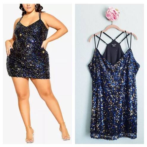 City Chic  Blue and Gold Sequin Strappy Mini Dress