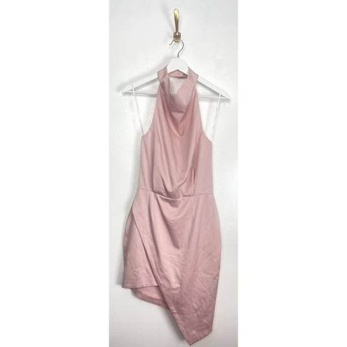 Elliatt  Camo Asymmetric Satin Cocktail Dress in Light Pink Size Small