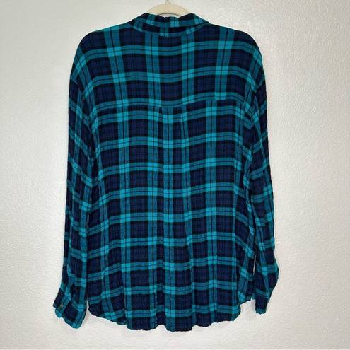 Jane and Delancey  Blue Green Plaid Gauzy Button Down Shirt