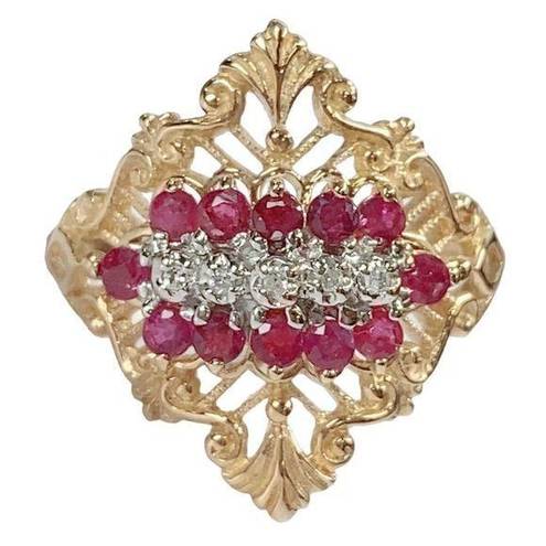 Ruby 10K 10KT Yellow Gold Diamond +  Ring Sz 8