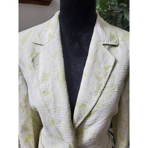 Style & Co  Women White Floral Linen Long Sleeve Single Breasted Blazer Jacket 14