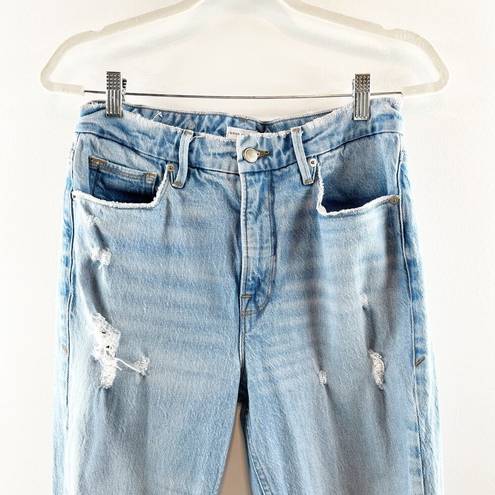 Good American  The Weekender Girlfriend Distressed Slim Jeans Light Wash Blue 4