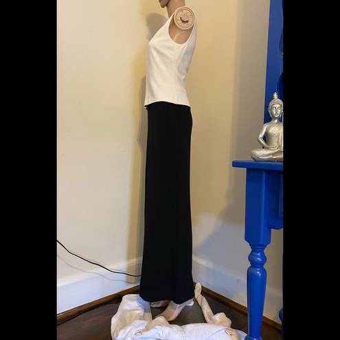 St. John  4 Maxi Dress Long Column Knit Slit Black Ivory Stretch Sleeveless Cream