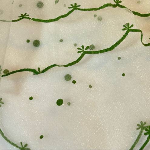 Vintage Chiffon Green Polka Dot Scalloped Sheer Scarf