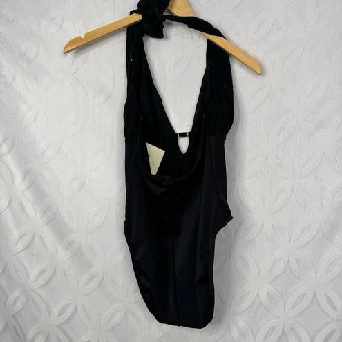 St. John  Swimwear Black Halter Padded Sequins One Piece Swimsuit Size 4 NWT