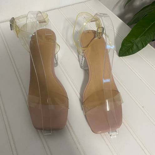 Truffle Collection Clear Strap Chunky Heeled Sandals, Clear Block Heel Size 5.5