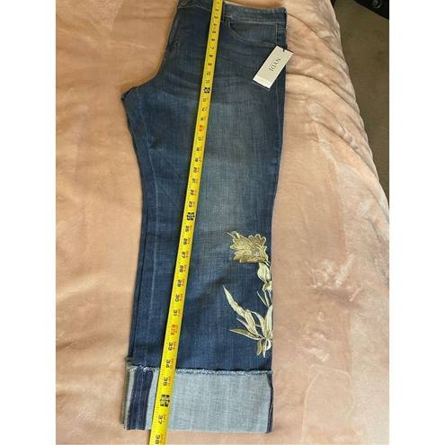 NYDJ NWT  Marilyn Straight Ankle Cuffed Jeans /Gold Appliqué Blue Size 18W