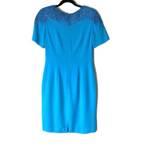 Oleg Cassini  Vintage Electric Blue Beaded Sheath Dress Size 8