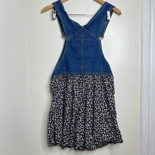 Daisy Vintage 90s Ditsy Floral Denim Overall Romper Size Small Blue w/  Print