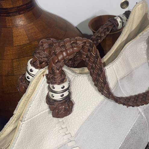 The Sak  suede and metallic leather tote purse with braided leather straps