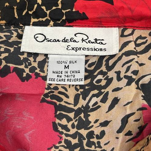 Oscar de la Renta  silk button down with abstract cheetah & floral print