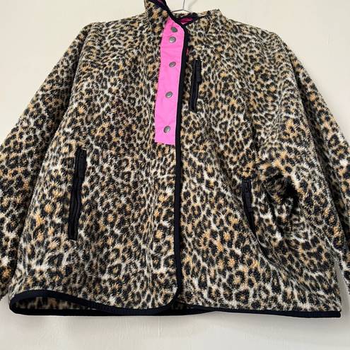 American Eagle  Outfitters Leopard Print Neon Pink Fleece Bomber Jacket Size M