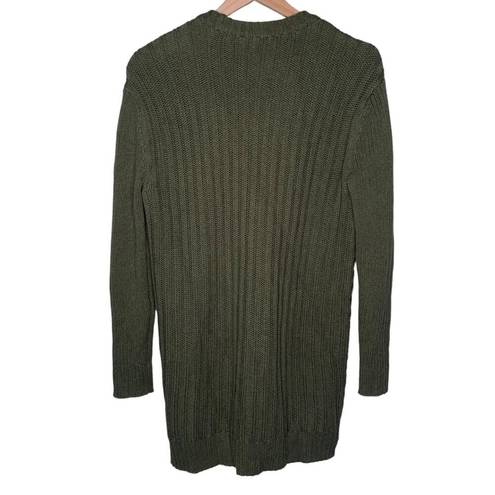 CAbi  100% Cotton Olive Button Up Cable Knit Cardigan V-Neck Long Sleeve Solid XS