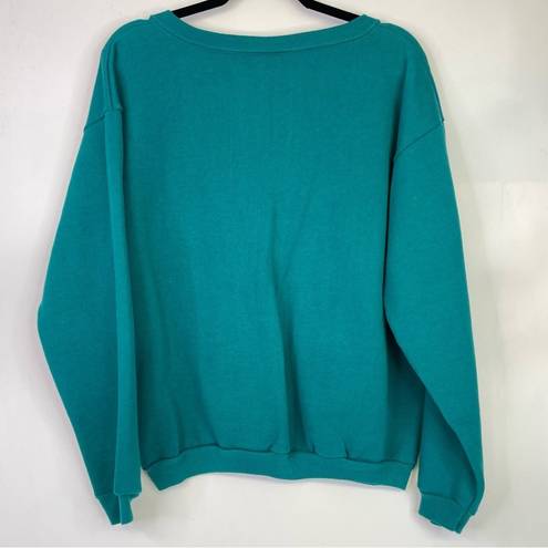 Tultex  Vintage Sweatshirt 90s Deep V Teal Green Large Retro Preppy