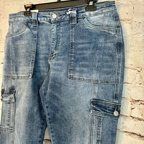 KanCan Avery Cargo Crop Utility Jeans Denim Acid Washed Blue Womens Size 13/30