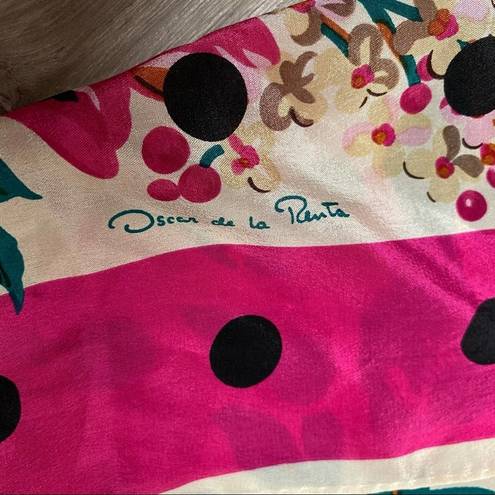 Oscar de la Renta  Printed Silk Scarf Floral Polkadot