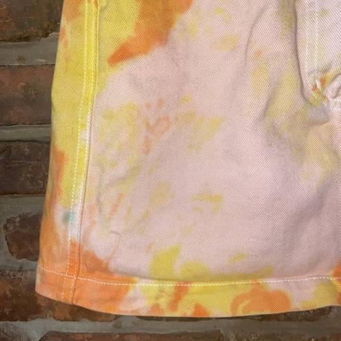 DKNY  Custom Tie Dye Orange Yellow Mini Denim Skirt