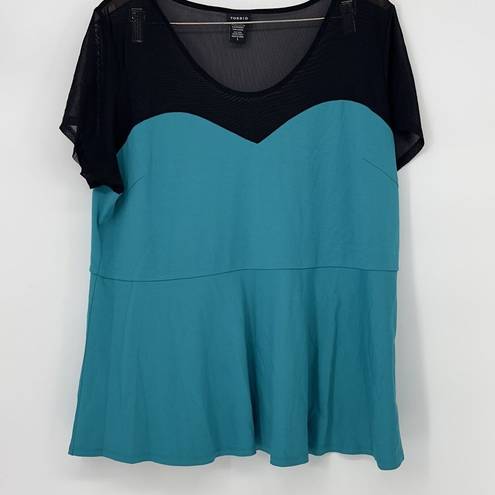 Torrid  Peplum Top Sweetheart Mesh Knit Turquoise Black Plus Size 3 Plus