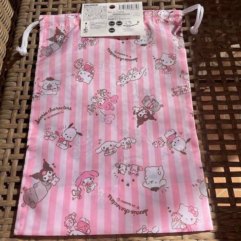 Sanrio  Pink Striped Drawstring Bag