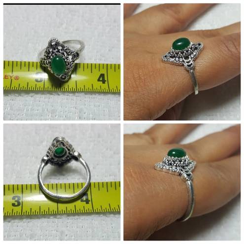 Onyx Green  Ethnic Sterling Silver Gemstone Ring No Stamp Ring size - 6.75