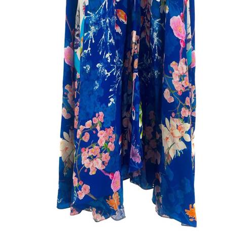 Rococo  Sand Floral Print 100% Silk Tassel Sleeveless Asymmetrical Maxi Dress XS