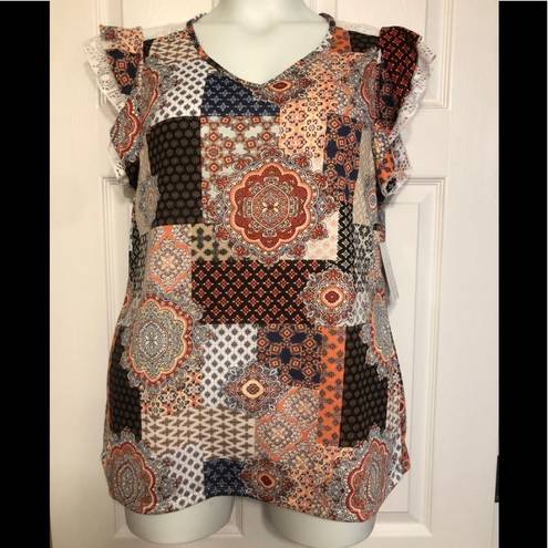 Brooks Bobbie  Size M Patchwork Ruffle Lace Top NEW NWT