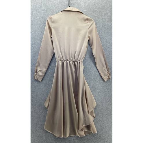 Pretty Little Thing Pretty Little Things Women's Dress Hi Low Beige Long Sleeve Size 4 Surplice