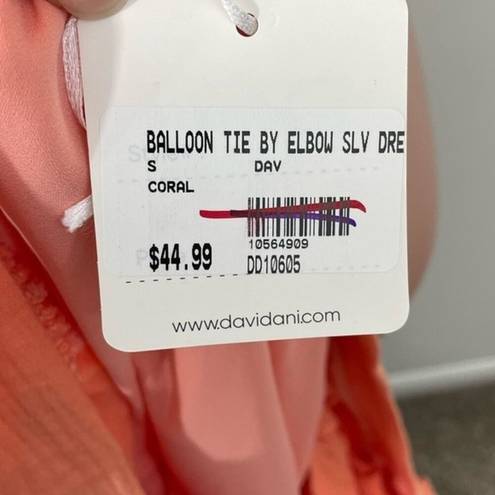 Davi & Dani NWT  Balloon Tie Elbow Sleeve Gauze Dress Lined Size SMALL Coral