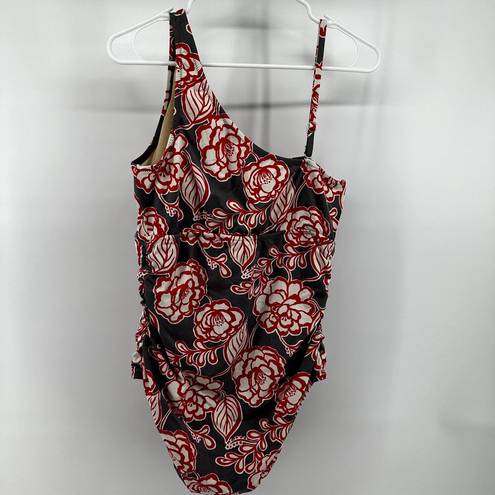 Garnet Hill  Signature One-Shoulder Swimsuit Floral One Piece Stretch Fitted 14