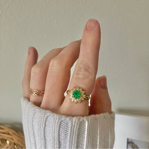 American Vintage Vintage “Eurydice” Green Gold Adjustable Cocktail Ring Sunburst Emerald Femme Classic