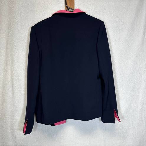 Lee Henry  Navy Blue & Hot Pink Long Sleeve Open Blazer Size 12