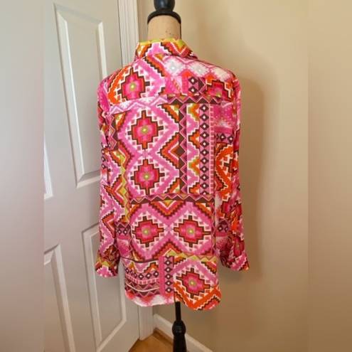 Jones New York  Blouse Size XL Multi Color Long Sleeves 100% Polyester Shirt Top