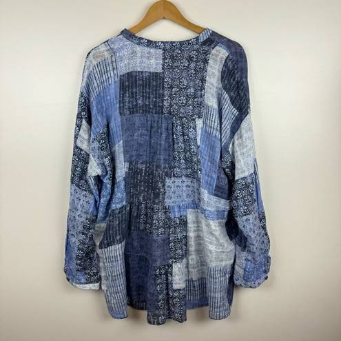 Pilcro  Anthropologie Tiered Tunic Blouse Patchwork Blue Sz XL | Western Cowgirl