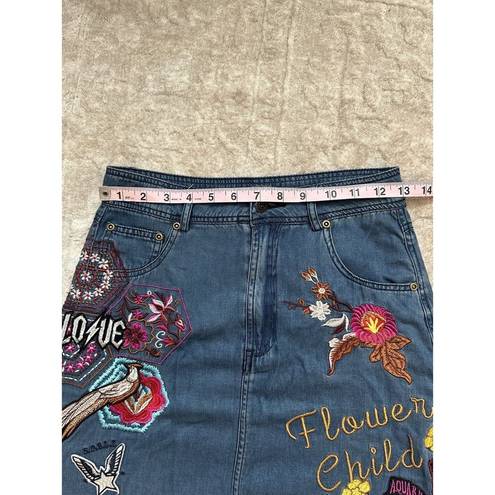 Spell & The Gypsy Collective Spell And The Gypsy RARE Flower Child Embroidered Denim Mini Skirt Size Small