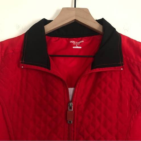 Oleg Cassini  SPORT Red Quilted Black Collar Sleeveless Windbreaker Vest Jacket