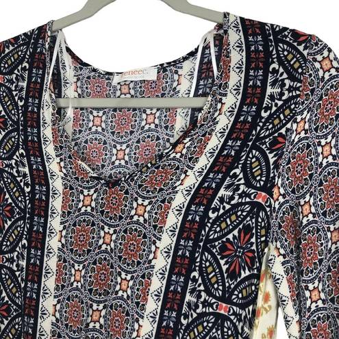 Renee C  Boho Dress Mixed Pattern 3/4 Sleeve Drop Waist Knee Length Size S