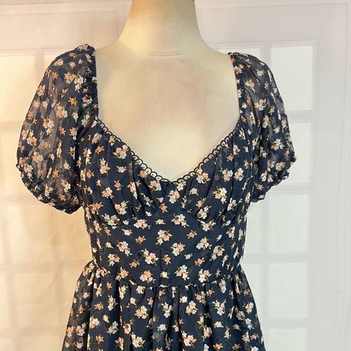 Trixxi  Francesca's Willa Floral Puff Sleeve Mini Dress Navy Blue Large NWT