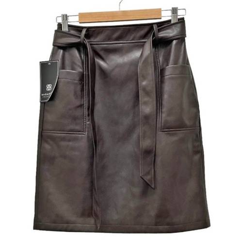 Bagatelle NWT  Collection Dark Brown Faux Leather Belted Pencil Skirt Size 4 NEW