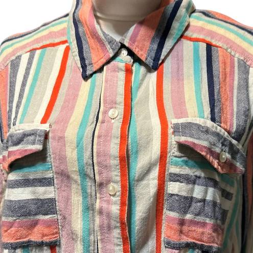 Caslon Women's  striped multi color button down long sleeve, size Large L