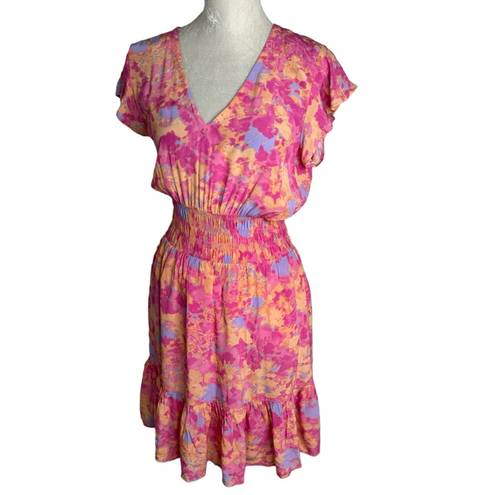 Rails  Tara Flutter Sleeve Smocked Waist Mini Dress in Passion Flower Size S NWT