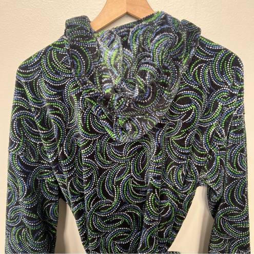 Vera Bradley  Kiev Swirls Plush Hooded Robe Black Green Blue White Print L/XL