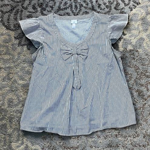 Piper  & Blue Vintage Ruffle Cap Sleeve Pinstripe Top Navy & White XL