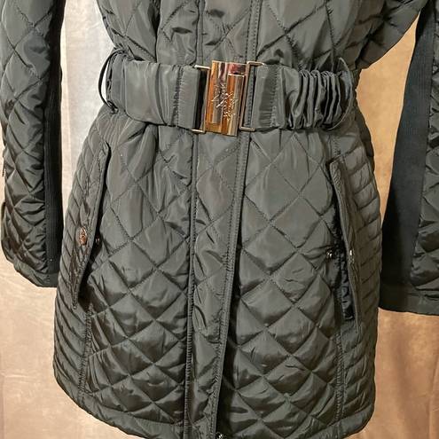 Nicole Miller  Studio Black Hooded Puffer Fur Lined Winter Coat- Size Medium