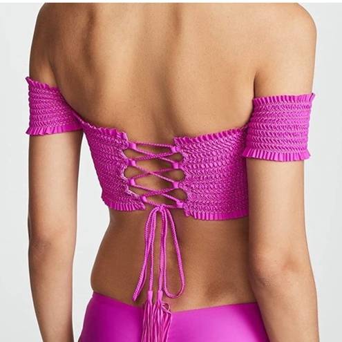 PilyQ  Fuchsia Smocked Off Shoulder Pink Bikini Top Size Small S NWT