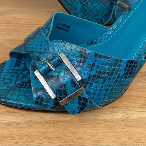 Brian Atwood  Maritima Snake Print Heeled Mule Sandals Turquoise 8.5