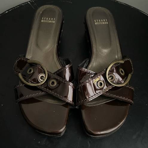 Stuart Weitzman  Brown Patent Leather Clog Sandals Women’s size 8.5