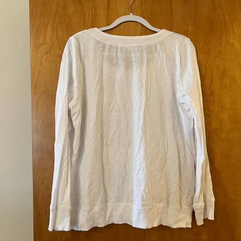 J.Jill  White Long Sleeve Shirt Drawstring At Top Kangaroo Pockets Size Large